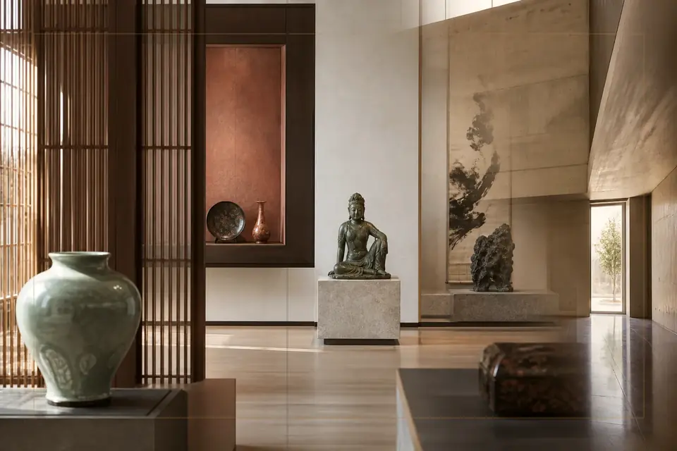 Composition éditoriale consacrée aux arts visuels pour le guide de Chichu Art Museum
