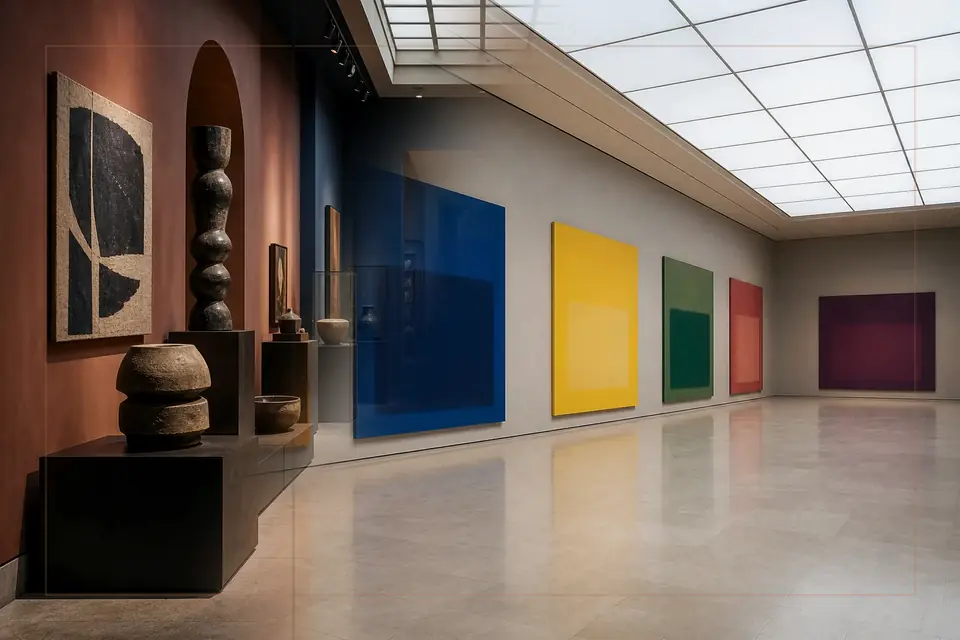 Composition éditoriale consacrée aux arts visuels pour le guide de Fundació Joan Miró