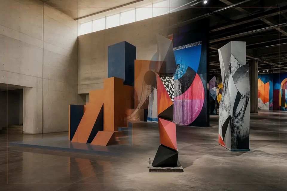 Composition éditoriale consacrée aux arts visuels pour le guide de MOMus–Museum of Contemporary Art–Macedonian Museum of Contemporary Art and State Museum of Contemporary Art Collections