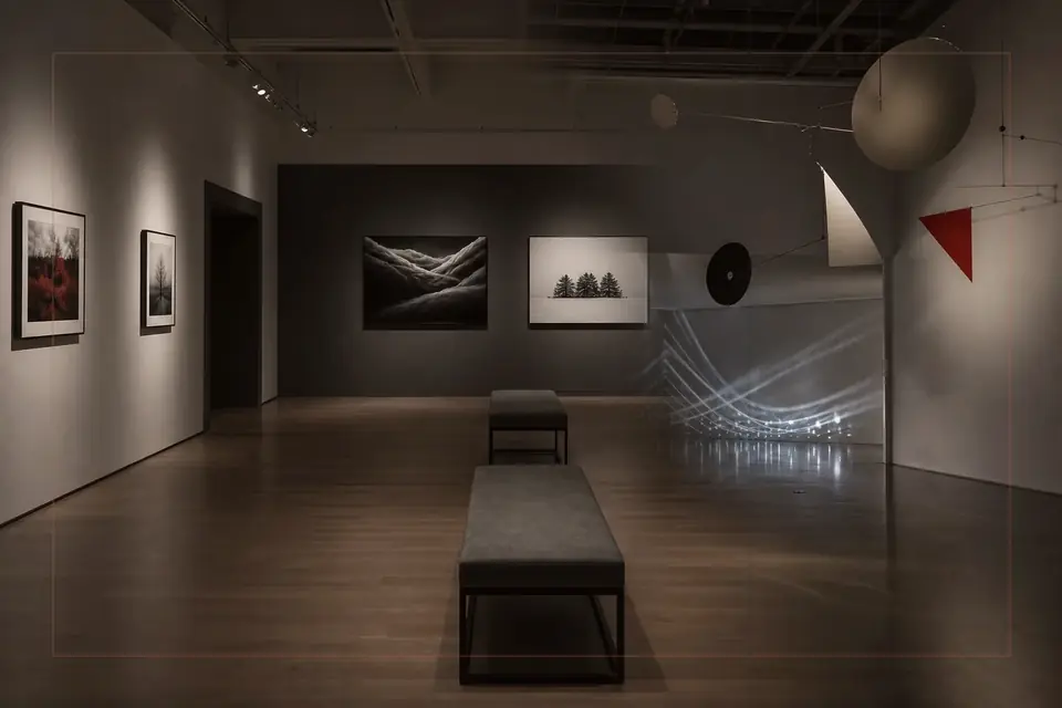 Composition éditoriale consacrée aux arts visuels pour le guide de Musée des Années Trente