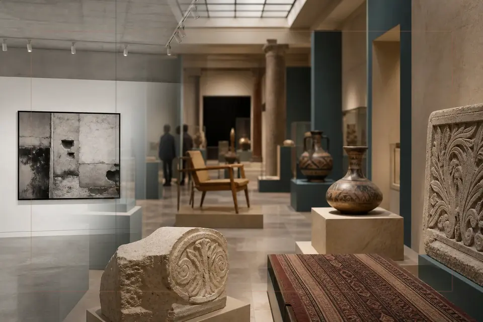 Composition éditoriale consacrée aux arts visuels pour le guide de National Museum of Roman Art