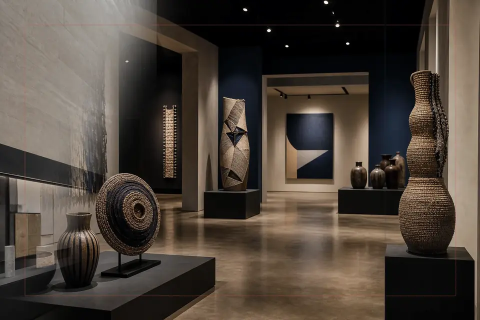 Composición editorial sobre artes visuales para la guía de National Museum of Visual Arts