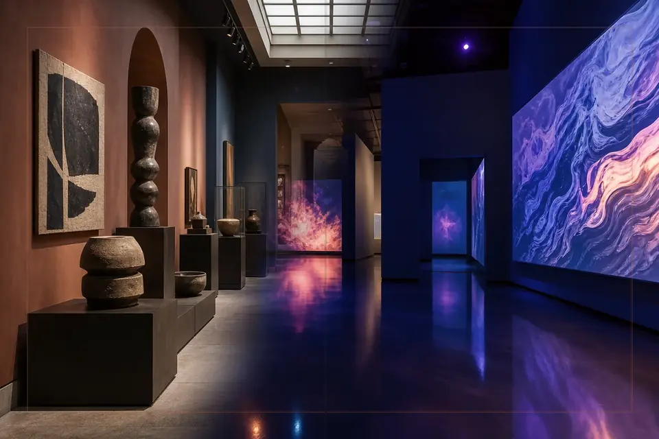Composition éditoriale consacrée aux arts visuels pour le guide de Nordnorsk Kunstmuseum