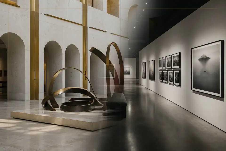 Composition éditoriale consacrée aux arts visuels pour le guide de Okayama Prefectural Museum of Art