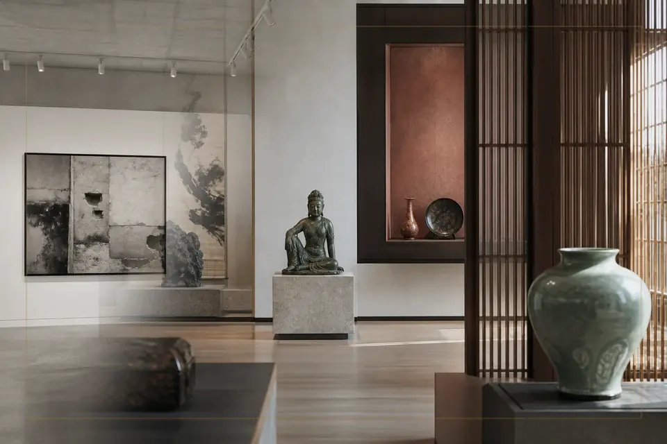 Composición editorial sobre artes visuales para la guía de Vietnam National Museum of Fine Arts