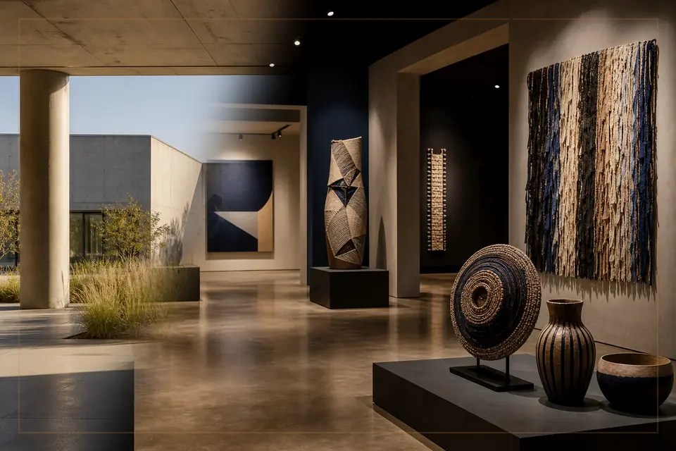 Composition éditoriale consacrée aux arts visuels pour le guide de Yemisi Shyllon Museum of Art