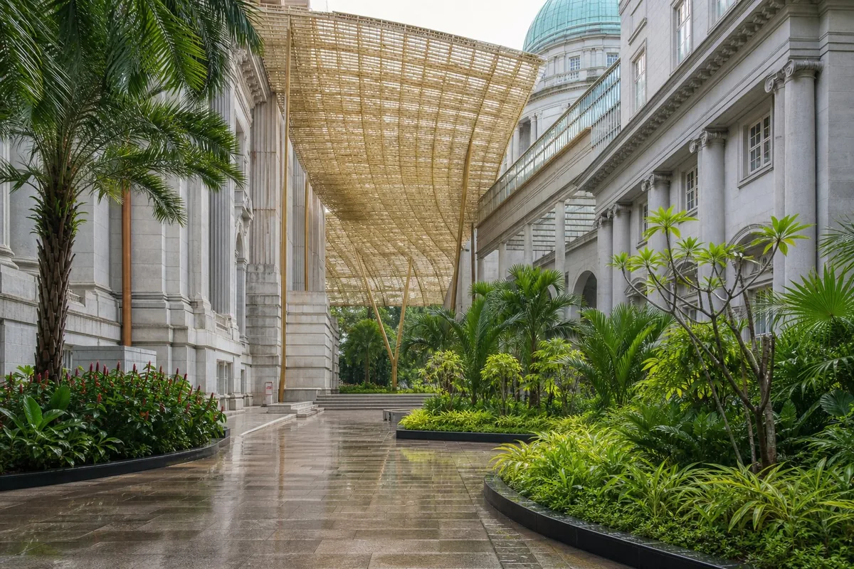Composition éditoriale consacrée aux arts visuels pour le guide de National Gallery Singapore