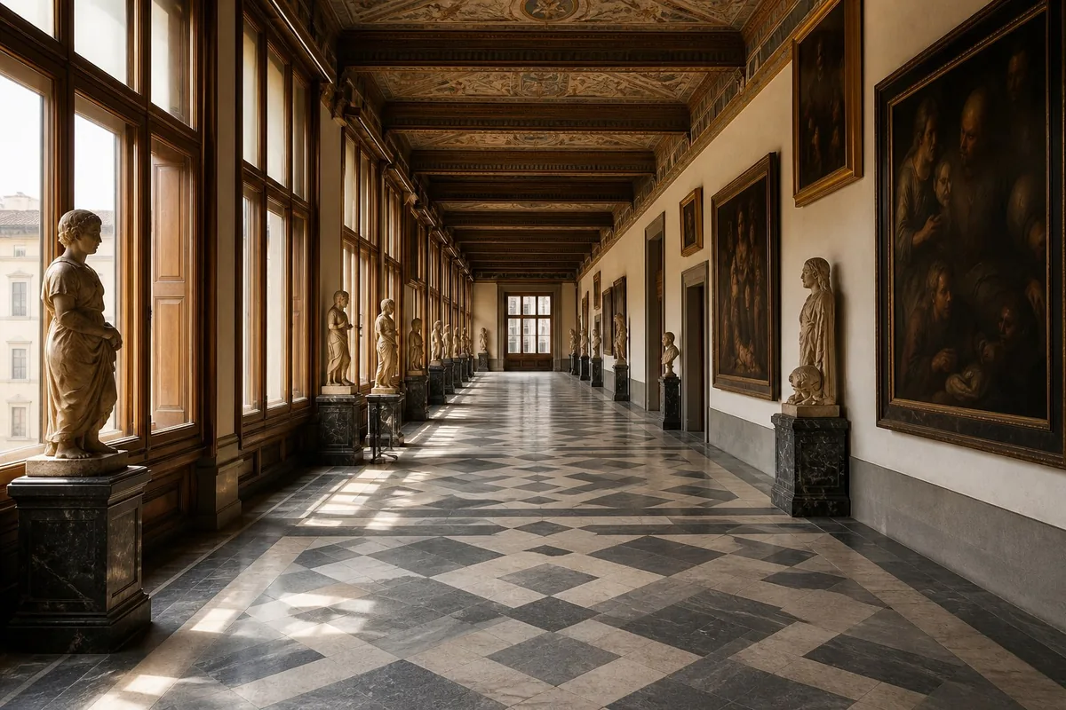 Composition éditoriale consacrée aux arts visuels pour le guide de Gallerie degli Uffizi